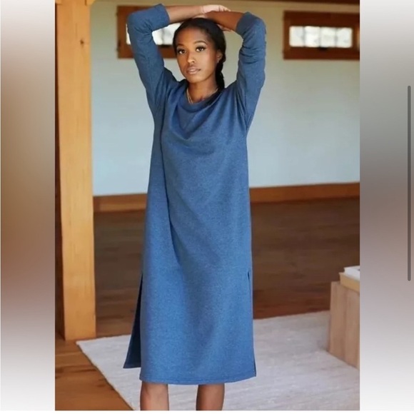 Emerson Fry Longsleeve Midi Knee Length Organic Shirt Dress, Navy Blue, SZ XXS - Picture 3 of 12